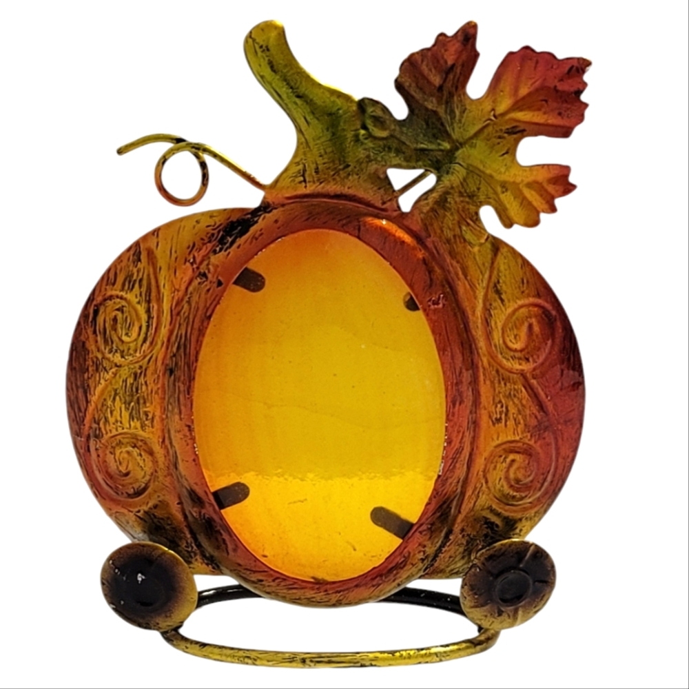 Pumpkin Tea Light Candle Holder Suncatcher Vintage 70s Halloween Home Decor